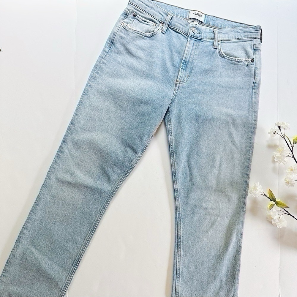 Agolde Lyle Rift Jeans Blue Straight High Rise - Picture 7 of 14
